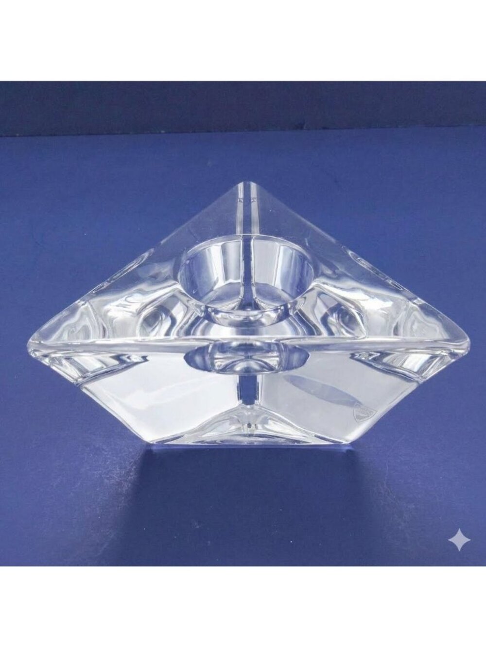 Orrefors Crystal Votive Candle Holder Large Thick Triangle Made in Sweden
